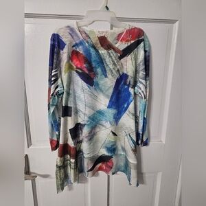 Jess & Jane Tunic Women Large Abstract Oversized Relaxed Whimsical Top